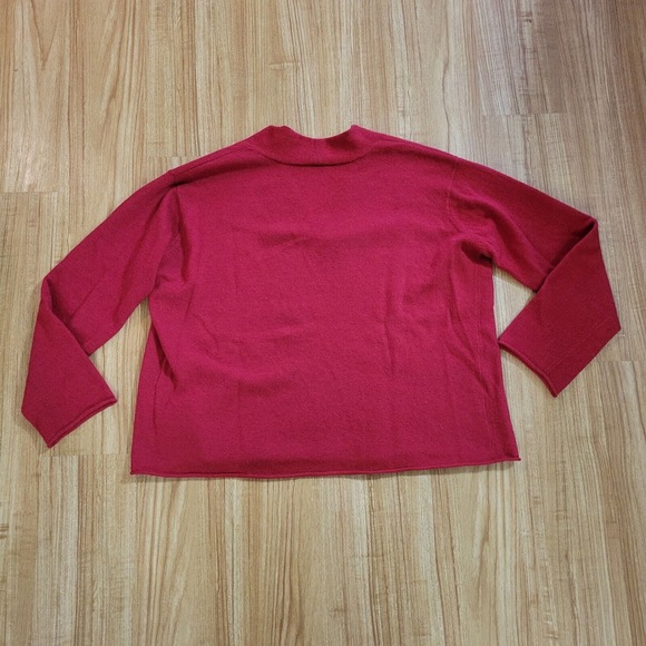 Eileen Fisher Sweater Top Womens Medium Red Merino Wool Holiday Basic Casual - Picture 11 of 12